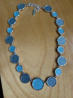 Silver-Tone Blue & Gray Glitter Circle Necklace - Women Jewelry
